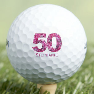 ピンクの花柄 50歳の誕生日プレゼント - 花の数字 50 ゴルフボール