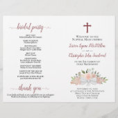 ピンクの花柄 DIY 折り畳み式 カトリック ウェディング プログラム (正面)