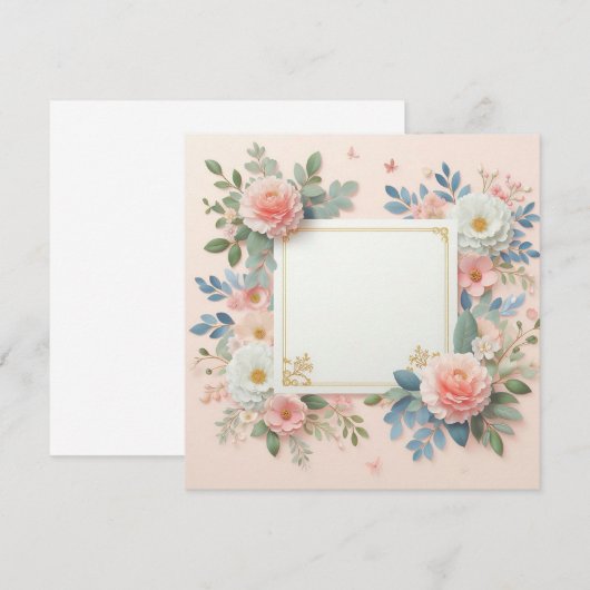 ピンクの花柄 Save The Date 招待状 (正面/裏面)