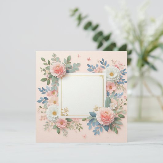 ピンクの花柄 Save The Date 招待状 (スタンド正面)