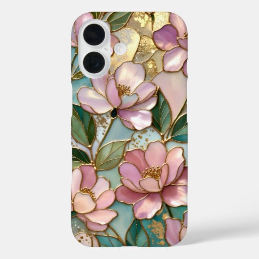 ピンクの花柄iPhoneケース ステンドグラス ゴールドデザイン Case-Mate iPhoneケース (裏面)
