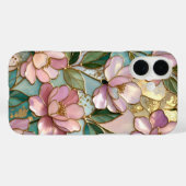 ピンクの花柄iPhoneケース ステンドグラス ゴールドデザイン Case-Mate iPhoneケース (裏面 (横))