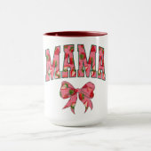 ピンクの花柄MAMAレタリングとリボン マグカップ (中央)