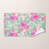 ピンクの花植物水彩 バスタオルセット (ハンドタオル)