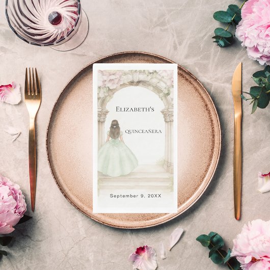 ピンクの花模様がアーチを描く緑のドレス　誕生日のランチ会