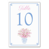 ピンクの花模様がブルー&ホワイトジンジャージャー結婚ズ テーブルナンバー (裏面)