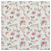 ピンクの花模様と蝶の織物 ファブリック (見本)