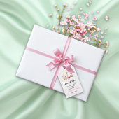 ピンクの花模様と金ゴールドクロスガールバプテスマありがとう ギフトタグ