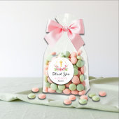 ピンクの花模様と金ゴールドクロスガールバプテスマありがとう ラウンドシール