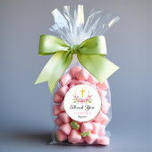 ピンクの花模様と金ゴールドクロスガールバプテスマありがとう ラウンドシール