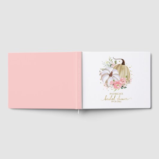 ピンクの花模様のカボチャ 秋のブライダルシャワー ゲストブック (全面)