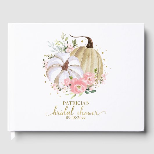 ピンクの花模様のカボチャ 秋のブライダルシャワー ゲストブック (正面)