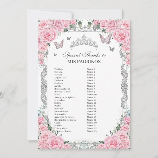 ピンクの花模様のシルバーのキンセアニエラ ミス・パドリノス カード (正面)