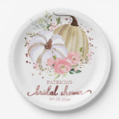 ピンクの花模様のハロウィンパンプキン 秋のブライダルシャワー 紙皿 (正面)