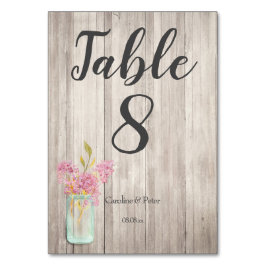 ピンクの花模様のメイソンジャー　ウェディングテーブルナンバー テーブルナンバー