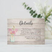 ピンクの花模様のメイソンジャー　ラスティックウェディングの詳細カード エンクロージャーカード (スタンド正面)