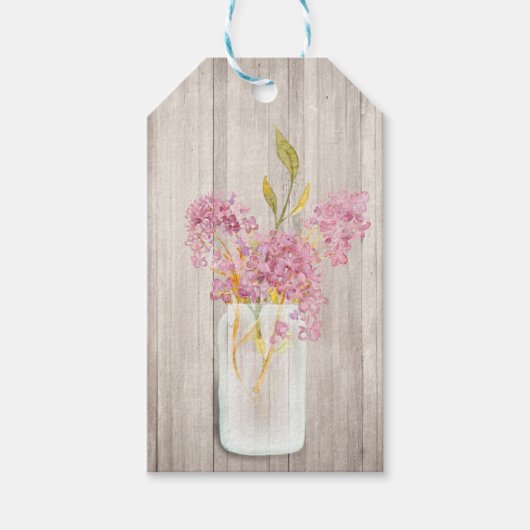 ピンクの花模様のメイソンジャー ラスティックギフトタグ ギフトタグ (正面)