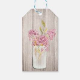 ピンクの花模様のメイソンジャー　ラスティック ギフトタグ