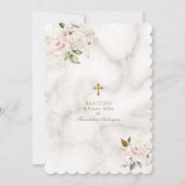 ピンクの花模様の大理石 スペイン語 1歳の誕生日 洗礼 招待状 (裏面)