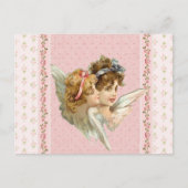 ピンクの花模様の背景にエンジェルが描かれています。 ポストカード (正面)