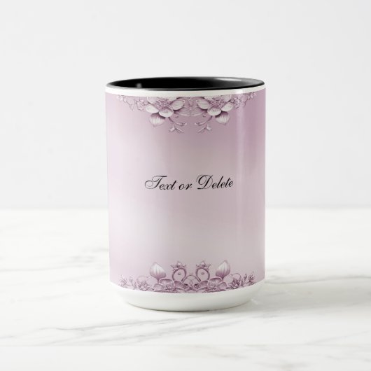 ピンクの花模様の葉のマグカップ マグカップ (中央)