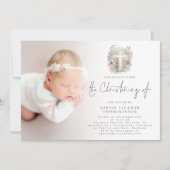 ピンクの花模様の葉クロスフォト《キリスト教》洗礼式や命名式 招待状 (正面)