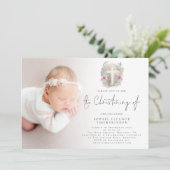 ピンクの花模様の葉クロスフォト《キリスト教》洗礼式や命名式 招待状 (スタンド正面)