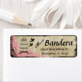 ピンクの花模様の鳥かご 返送先ラベル ラベル (インサイチュ)