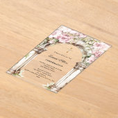 ピンクの花模様アーチ少女の確認 アクリル招待状 (レイダウン)