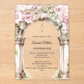 ピンクの花模様アーチ少女の確認 アクリル招待状 (正面)