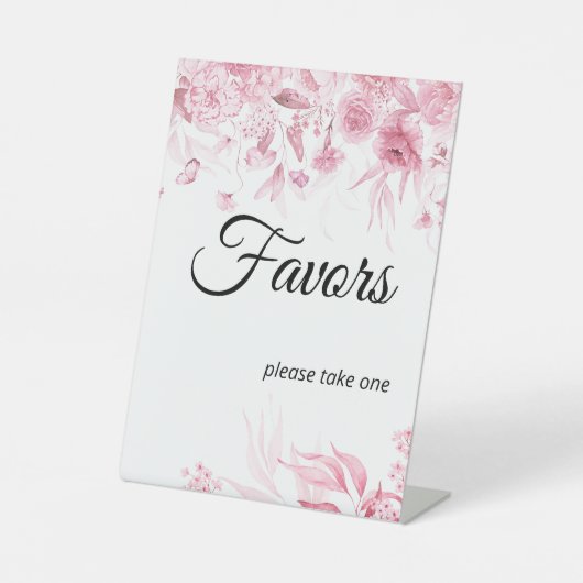 ピンクの花模様ガールベビーシャワーのお気に入り 台座サイン (正面)