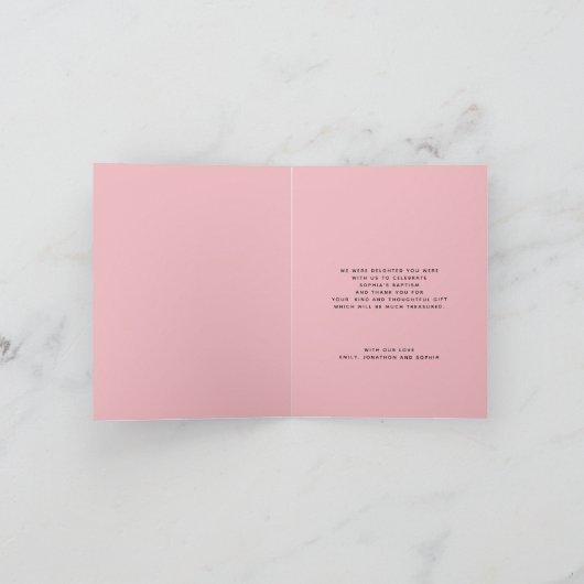 ピンクの花模様クロスバプテスマ《キリスト教》洗礼式や命名式ありがとう 招待状 (内部)