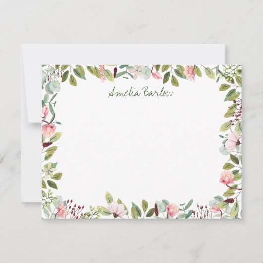 ピンクの花模様パーソナライズされたフラットノートカード ノートカード (正面)