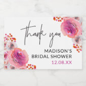 ピンクの花模様ブライダルシャワーありがとう スパークリングワインラベル (シングルラベル)