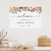ピンクの花模様ブライダルシャワーウェルカムサイン ポスター (キッチン)