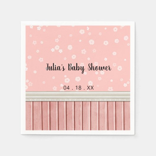 ピンクの花模様ベビーシャワー スタンダードカクテルナプキン (正面)