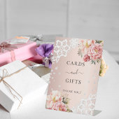 ピンクの花模様レースカードのギフトサイン 台座サイン