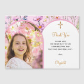 ピンクの花模様写真の確認サンキューカード (正面)