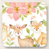 ピンクの花模様林を持つ森林動物 コースター (正面)