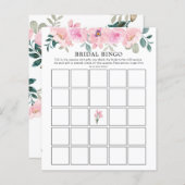 ピンクの花模様緑のブライダルシャワービンゴゲーム (正面/裏面)