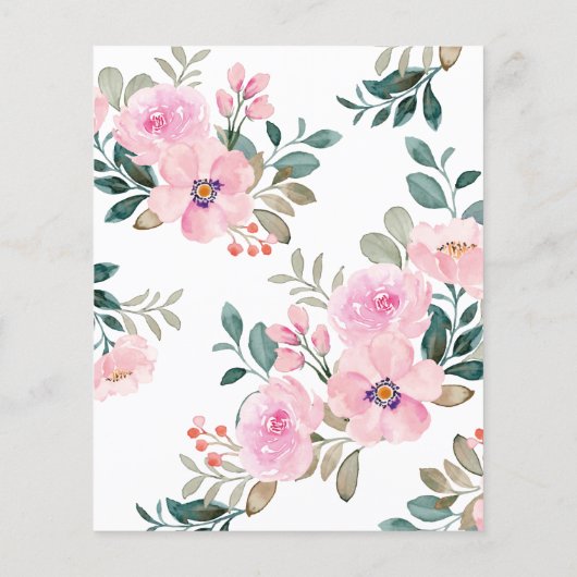 ピンクの花模様緑のブライダルシャワービンゴゲーム (裏面)