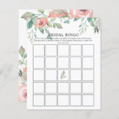ピンクの花模様緑のブライダルシャワービンゴゲーム (正面/裏面)