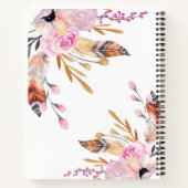 ピンクの花模様羽ボホモノグラム ノートブック (裏面)
