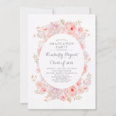 ピンクの花模様 | エレガントなヴィンテージ卒業パーティー 招待状 (正面)