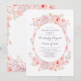 ピンクの花模様 | エレガントなヴィンテージ卒業パーティー 招待状