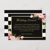 ピンクの花模様 ゴールド ブラック ストライプ ウェディング 詳細 エンクロージャーカード (正面/裏面)