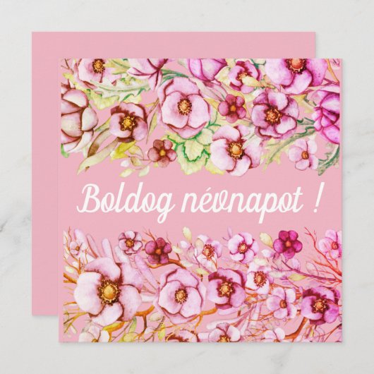 ピンクの花模様 – ハンガリー語の名前の日 (正面/裏面)