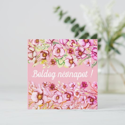 ピンクの花模様 – ハンガリー語の名前の日 (スタンド正面)