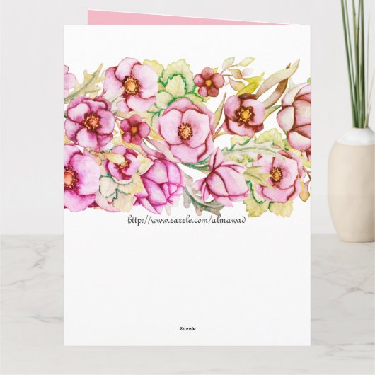 ピンクの花模様 – ハンガリー語の名前の日 カード (裏面)