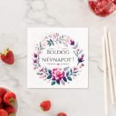 ピンクの花模様 – ハンガリー語の名前の日 スタンダードカクテルナプキン (インサイチュ)